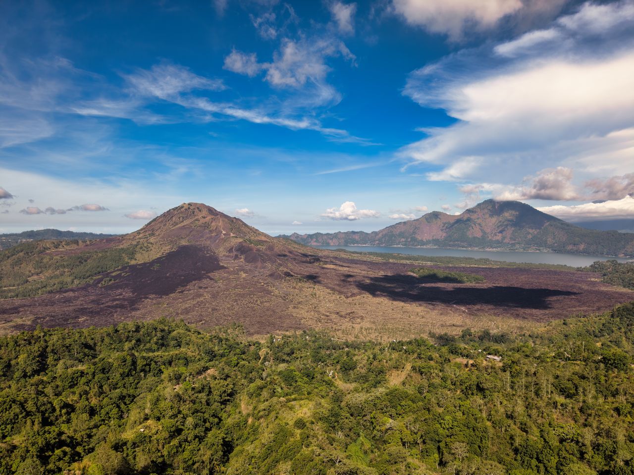 Aerial view of Mount Batur, the reward of a sunrise jeep tour